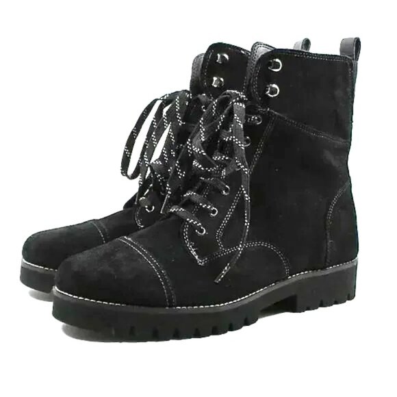 Donald Pliner Black Suede Lug Sole Combat Boot Lace-up Womens Size